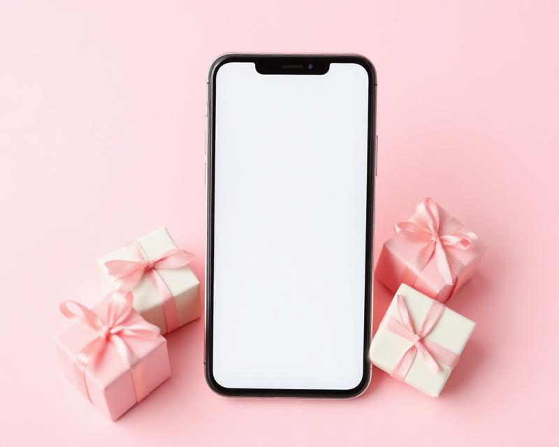 Smartphone et petit colis sur fond rose